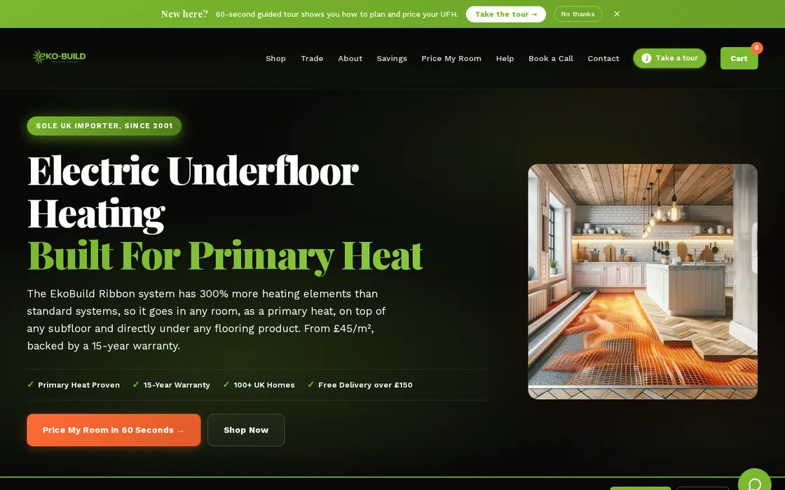 Underfloor heating website built by Catalyst Bridge