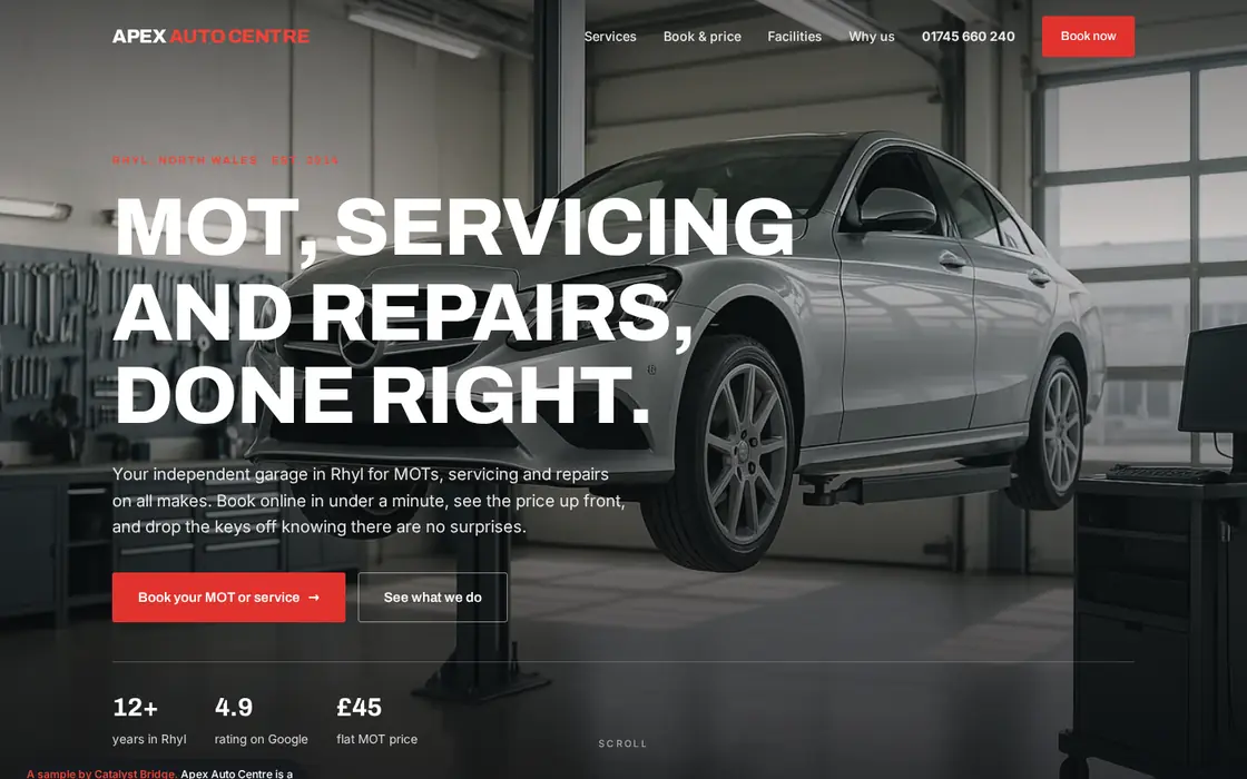 Car garage website built by Catalyst Bridge