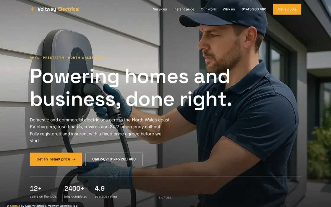 Electrician website built by Catalyst Bridge