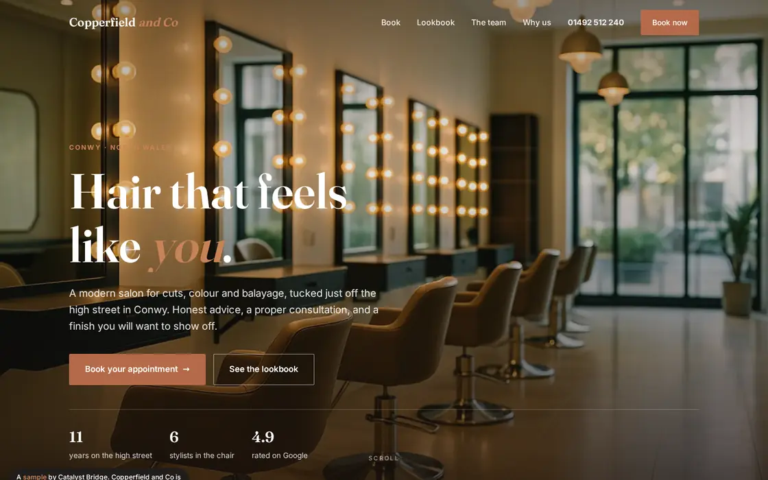 Hair salon website built by Catalyst Bridge