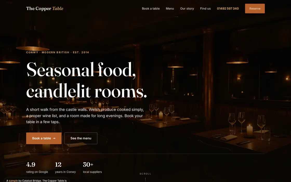 Restaurant website built by Catalyst Bridge